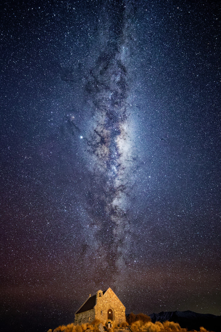 The Milky Way above the Church of the Good Shepherd, Lake Tekapo, New Zealand.